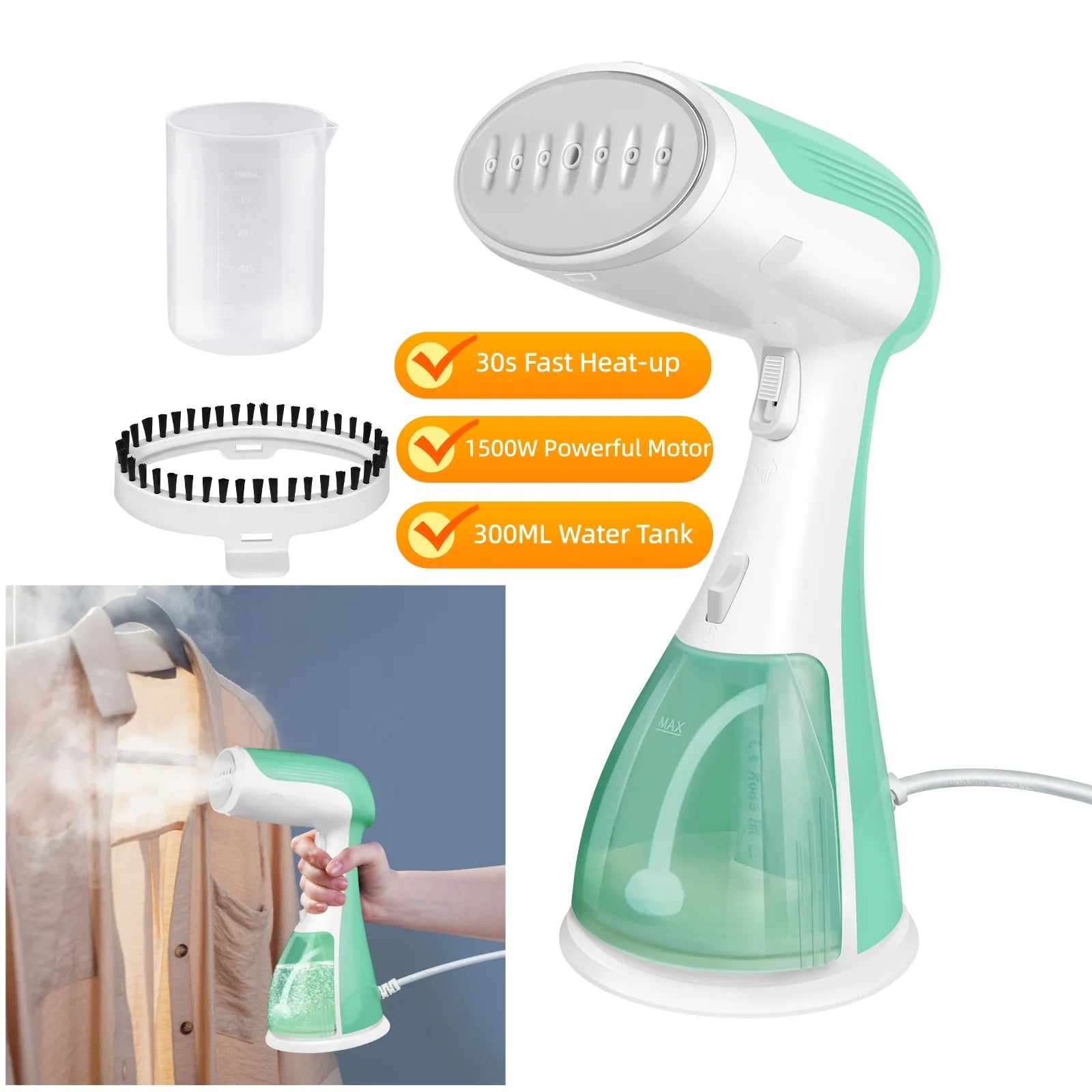 [vendor] Handheld Clothes Steamer, 1500W Portable Garment Steamer