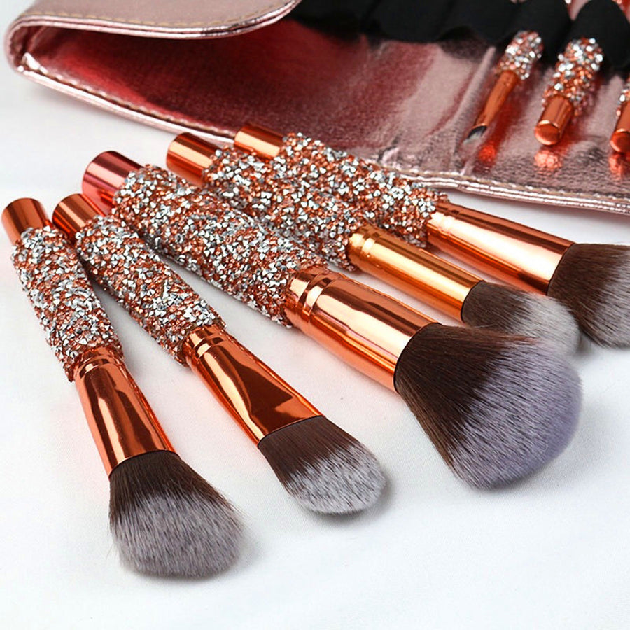[vendor] 10Pcs Luxury Makeup Brush Set Diamond Rivet Handle