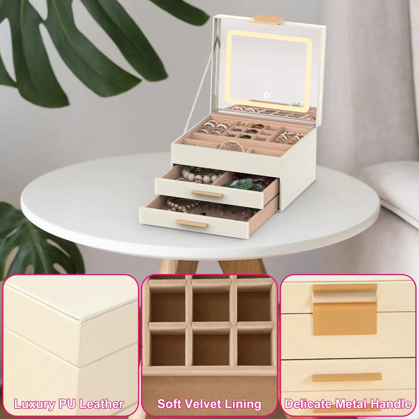 [vendor] Jewelry Box With LED Mirror 3-Layer Jewelry Organizer