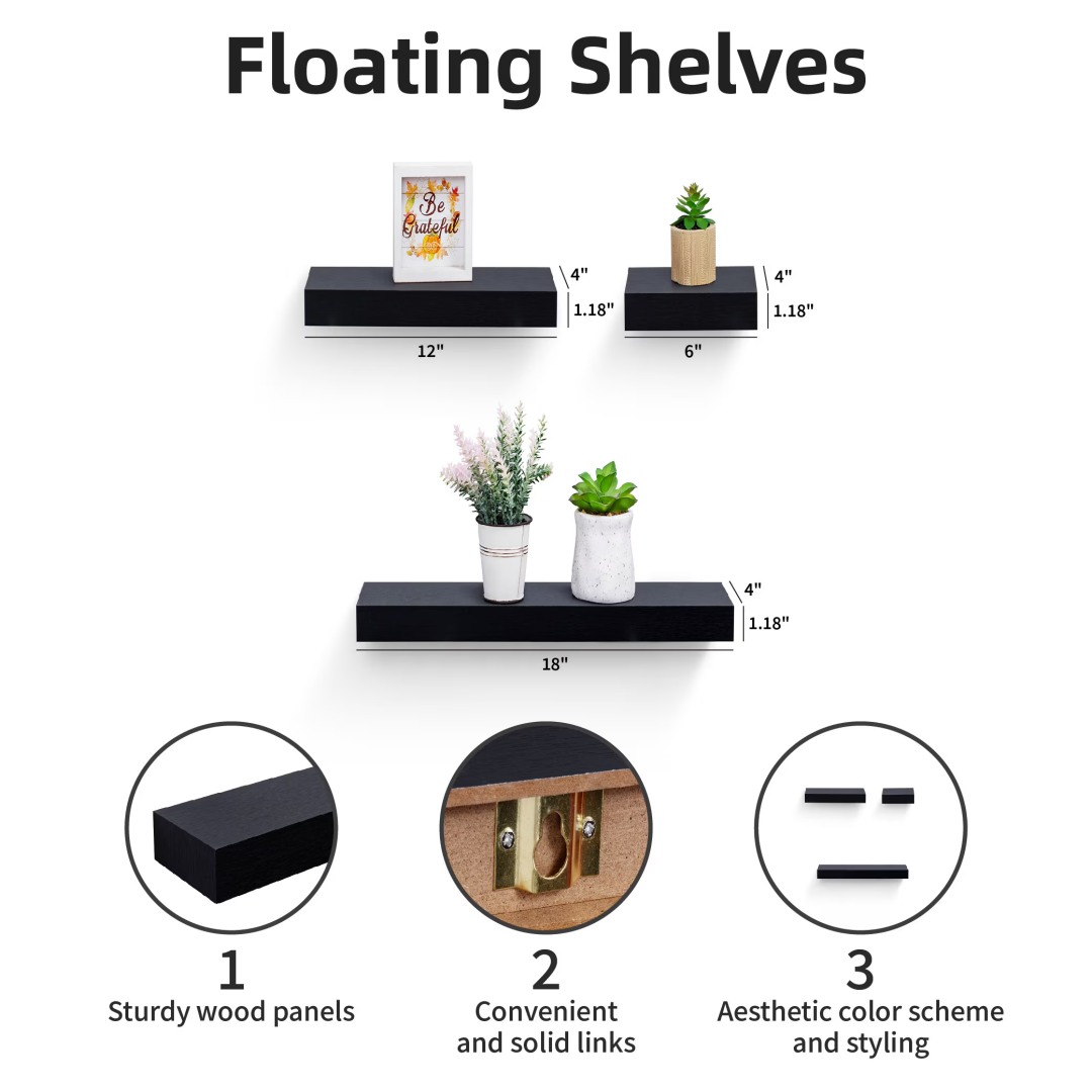 [vendor] Floating Shelves 17.9 Wall Mounted Wood Shelves For