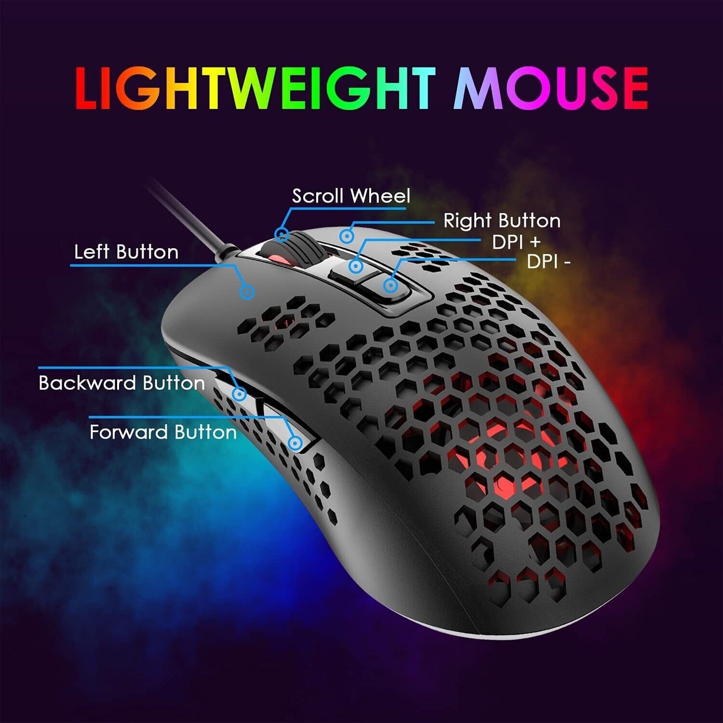 [vendor] Ultralight Wired Gaming Mouse,4 Kinds Backlit,2400DPI