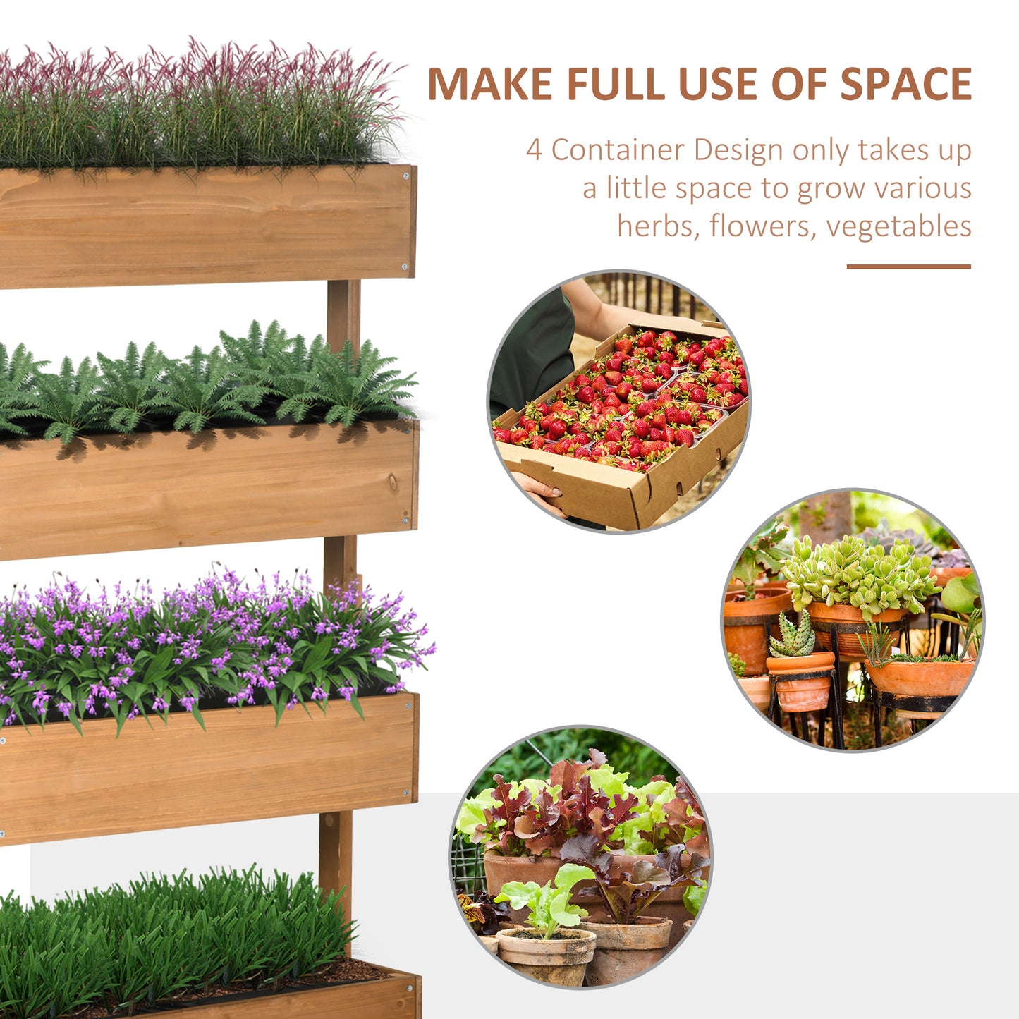[vendor] Four-Tier Basket Wooden Plant Stand - Orange