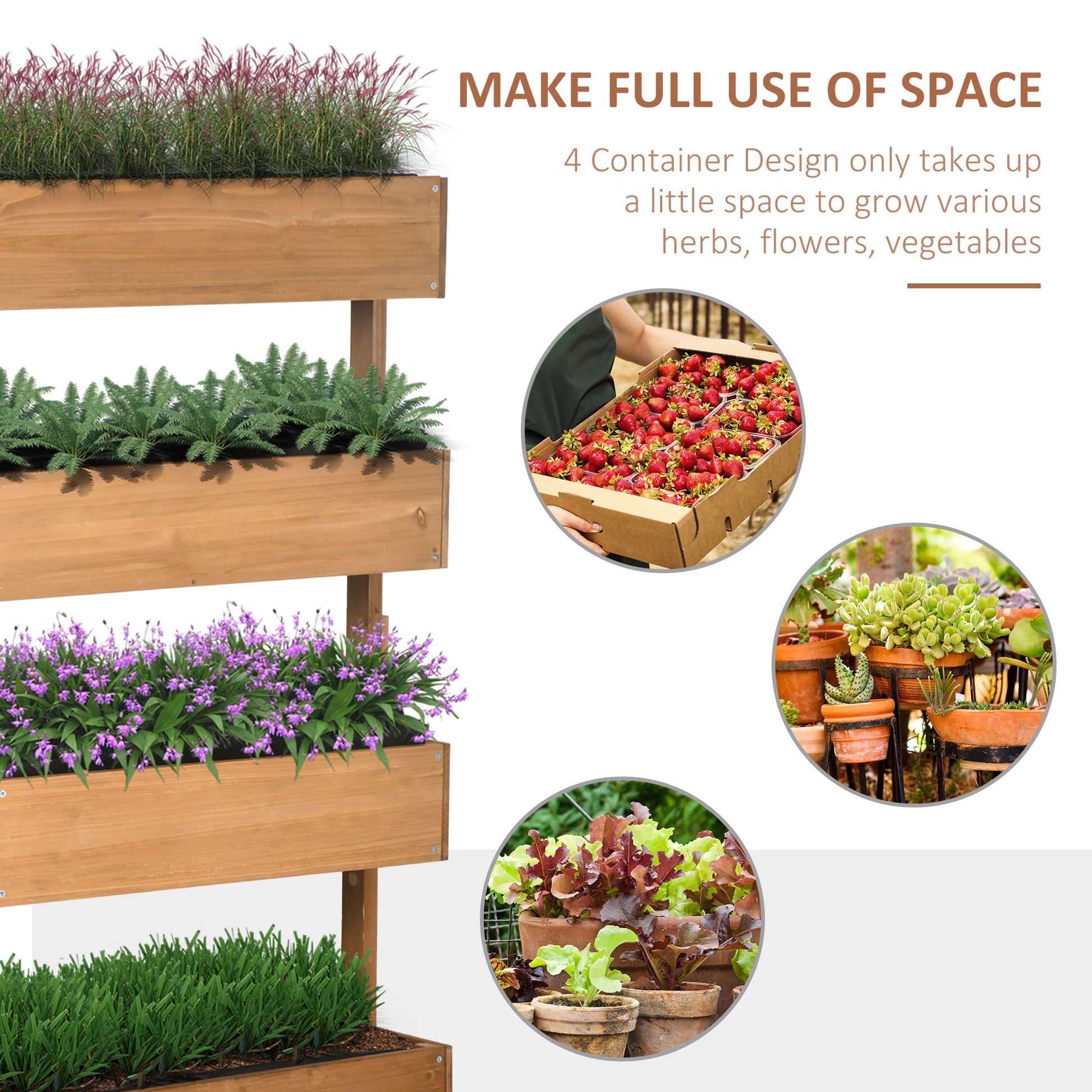 [vendor] Four-Tier Basket Wooden Plant Stand - Orange