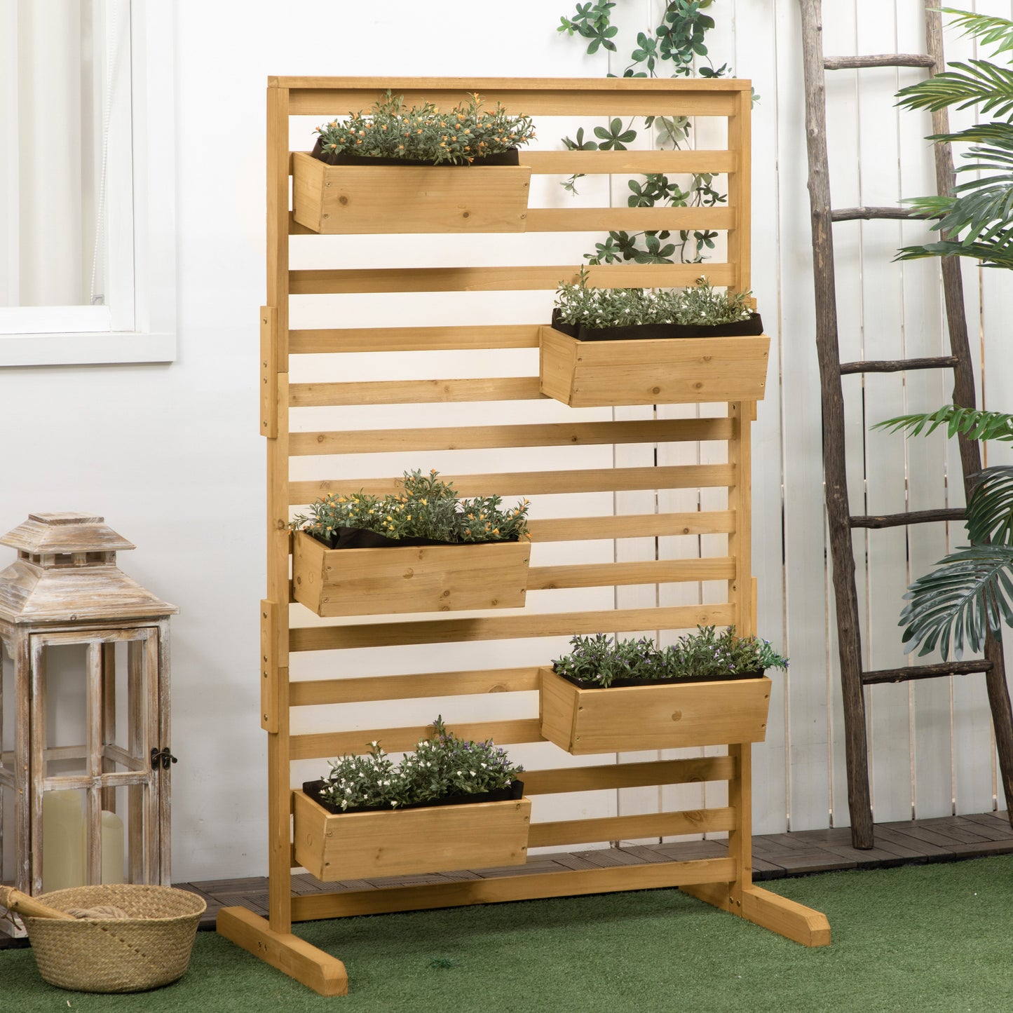 [vendor] Wooden Plant Trellis Stand with 5 Hanging Planter Boxes,