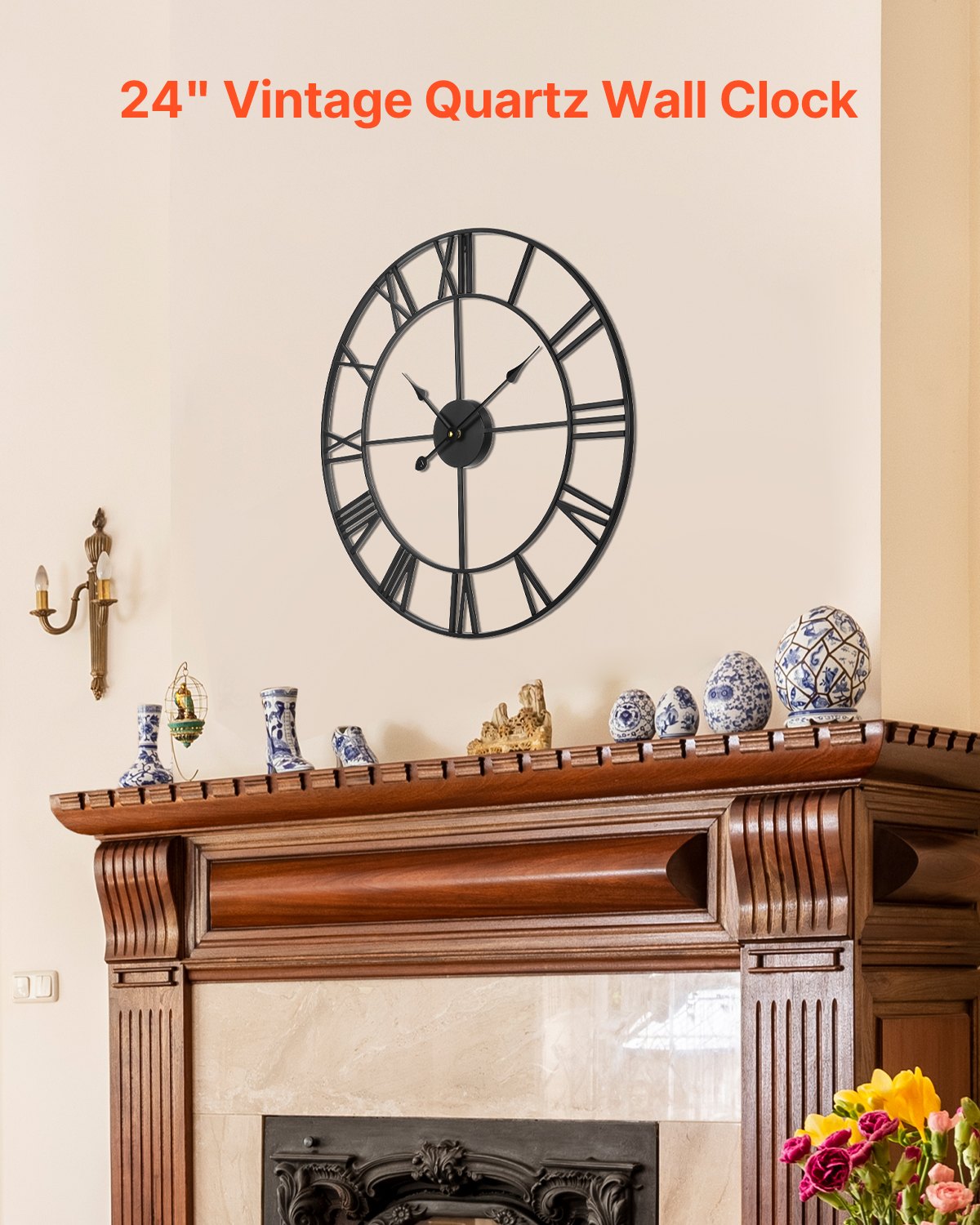 [vendor] Wall Clock, 24 In Wall Clock Roman Numerals, Battery