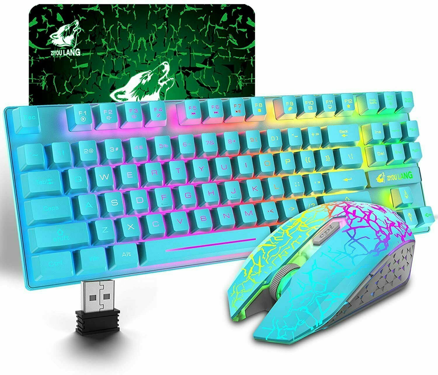 [vendor] T87 Wireless Gaming Keyboard And Mouse Rainbow Backlit