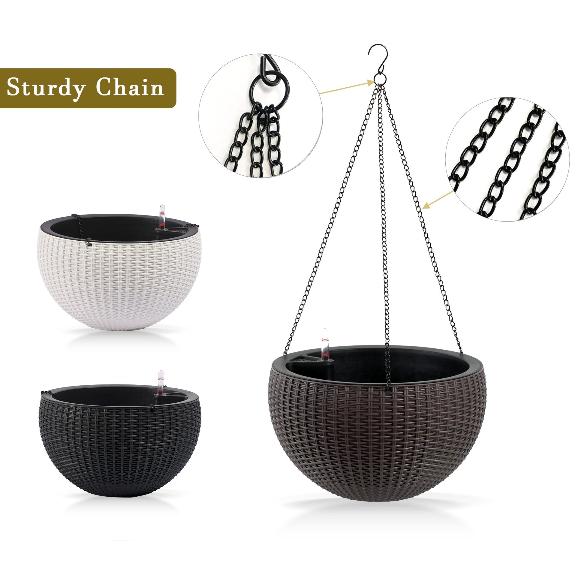 [vendor] 13.4 Inch Self-Watering Hanging Rattan-Inspired Planter