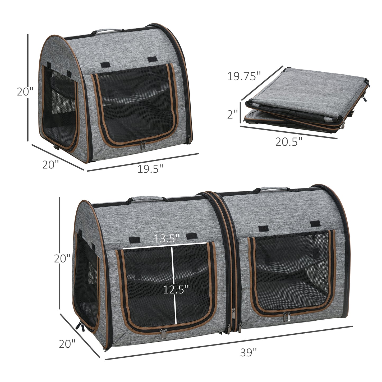 [vendor] Portable Soft-sided Pet Cat Carrier With Divider, Two