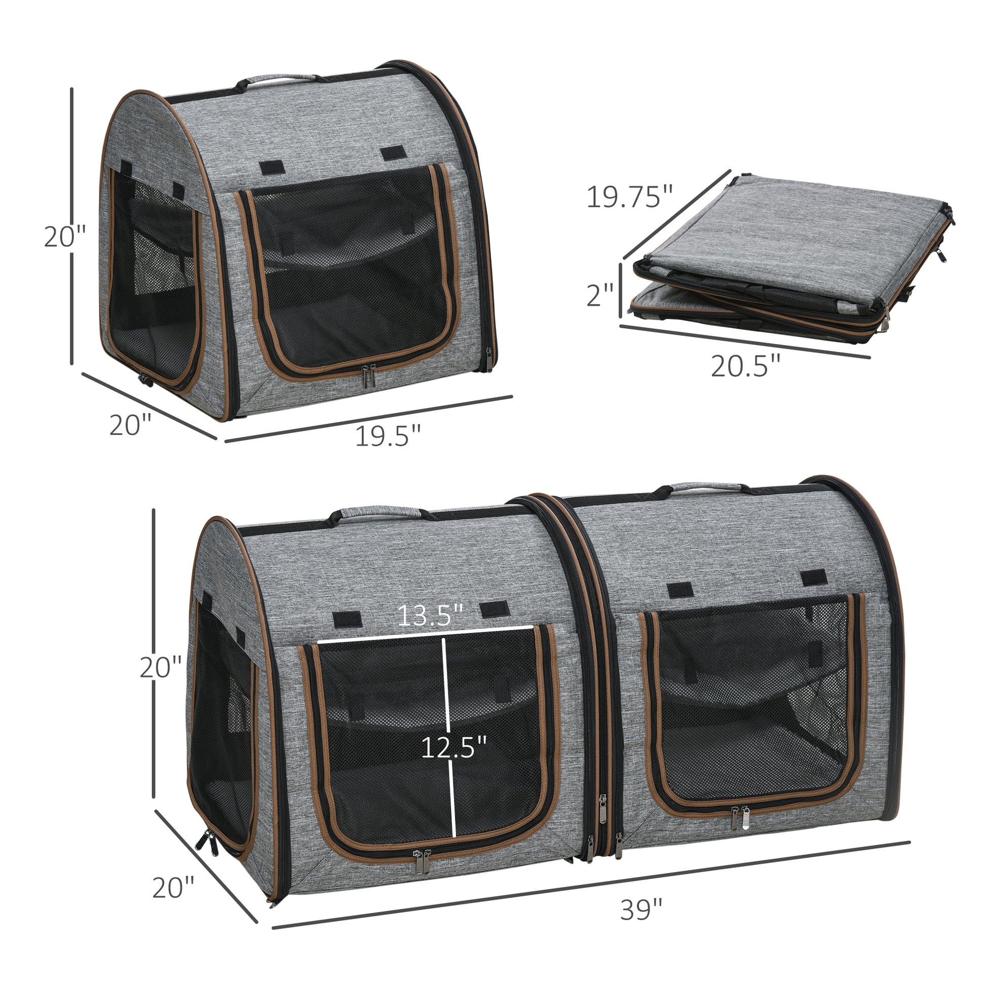 [vendor] Portable Soft-sided Pet Cat Carrier With Divider, Two