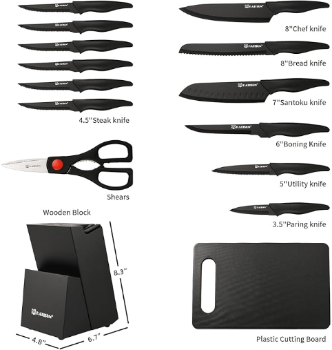 [vendor] 16 Pieces Kitchen Knife Block Set With Cutting Board,