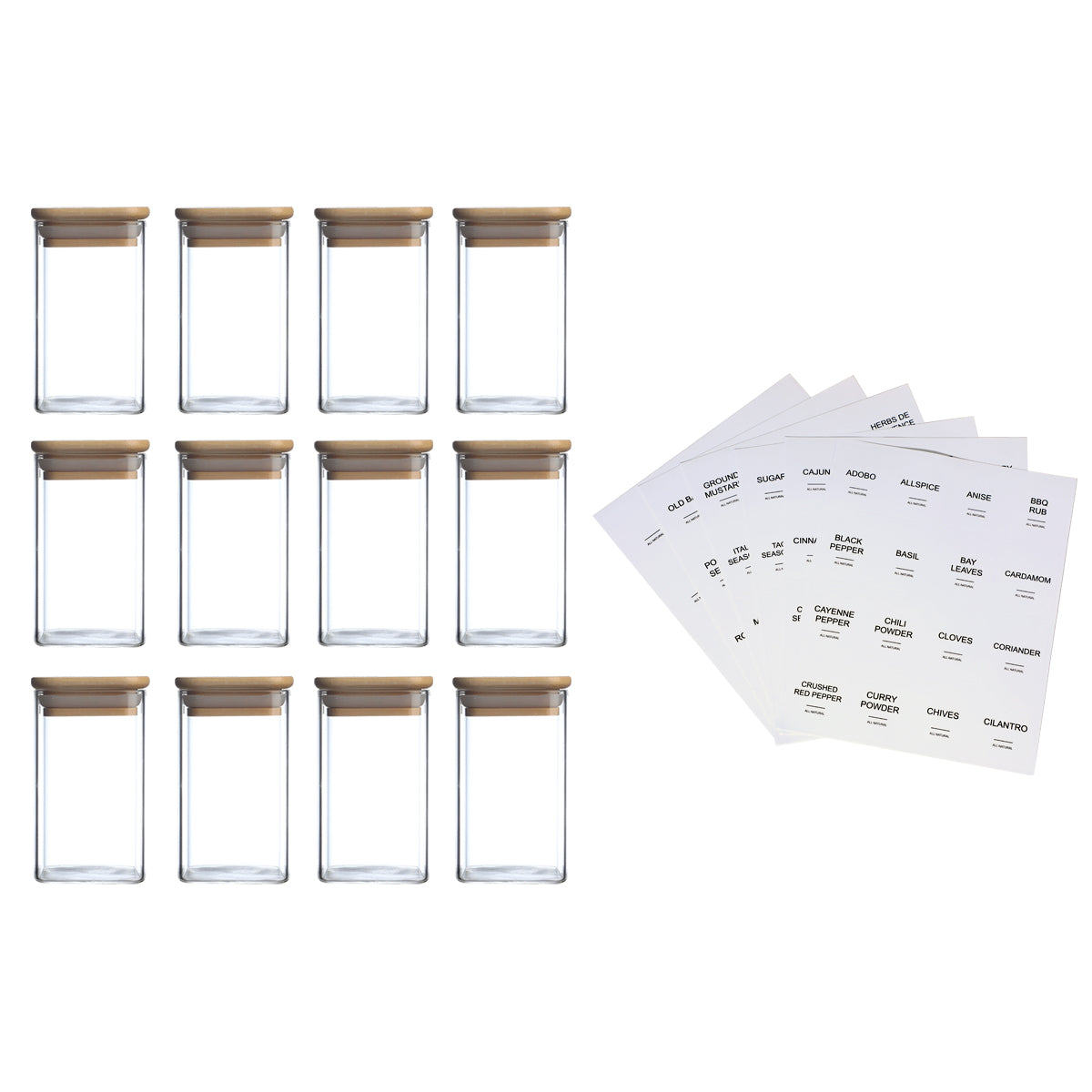 [vendor] 12Pcs Square Spice Jars With 72 Stickers, Kitchen Pepper