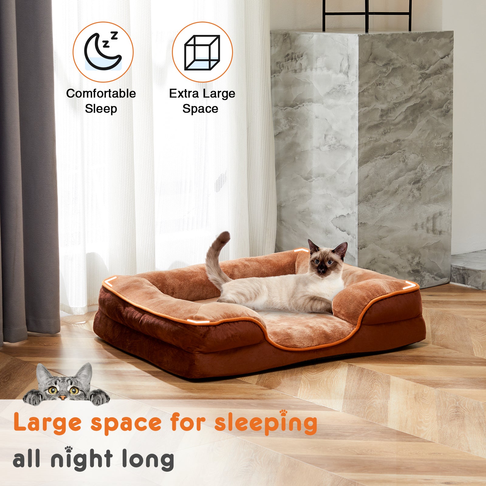 [vendor] Memory Foam Pet Bed For Small Dogs & Cats With Washable Removable Cover Non-Slip Base Waterproof Liner
