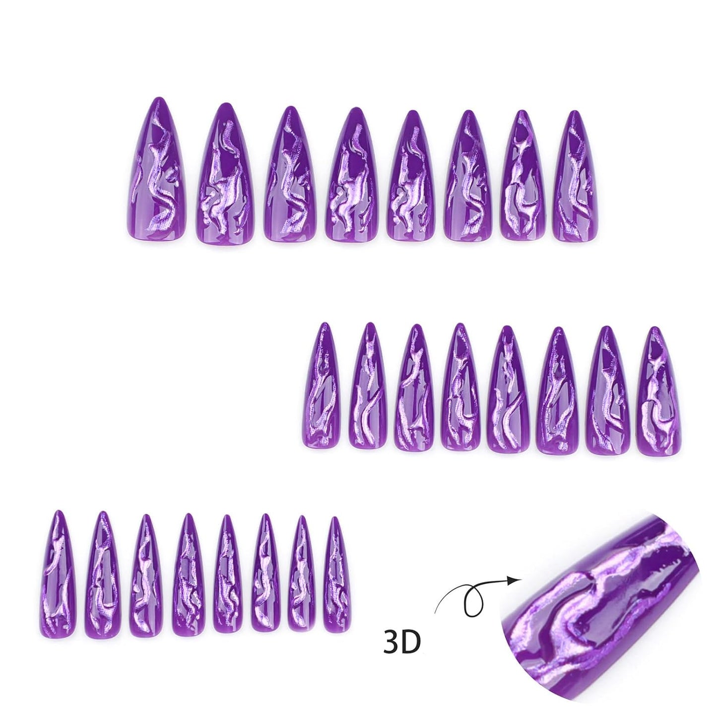 [vendor] 24 PCS Devil's Claws Press On Nails,3D Curve Line