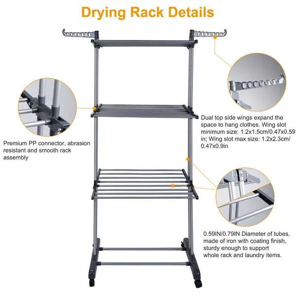 [vendor] Clothes Drying Rack Rolling Collapsible Laundry Dryer