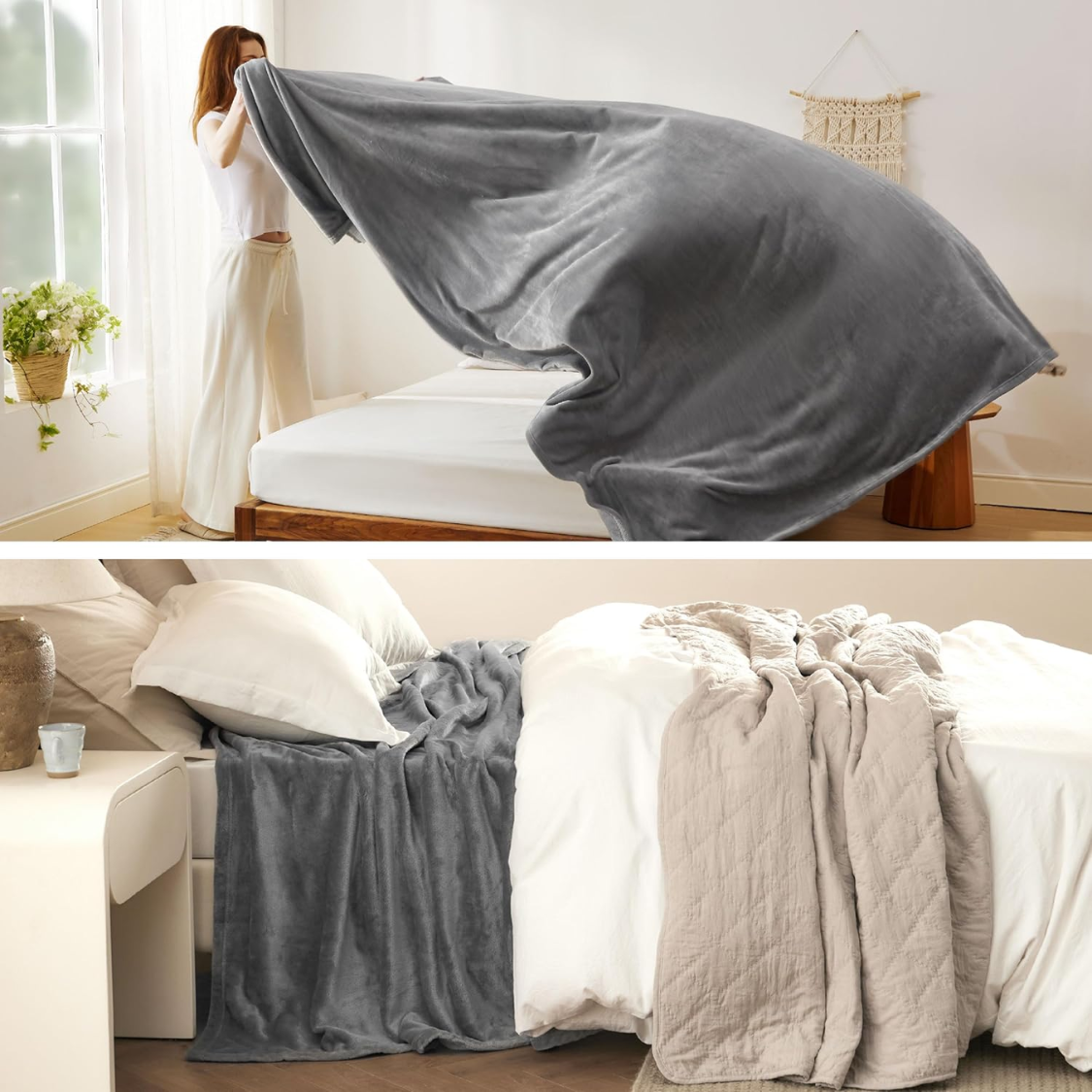 [vendor] Blankets Queen Size Grey Soft Warm Outdoor Picnic