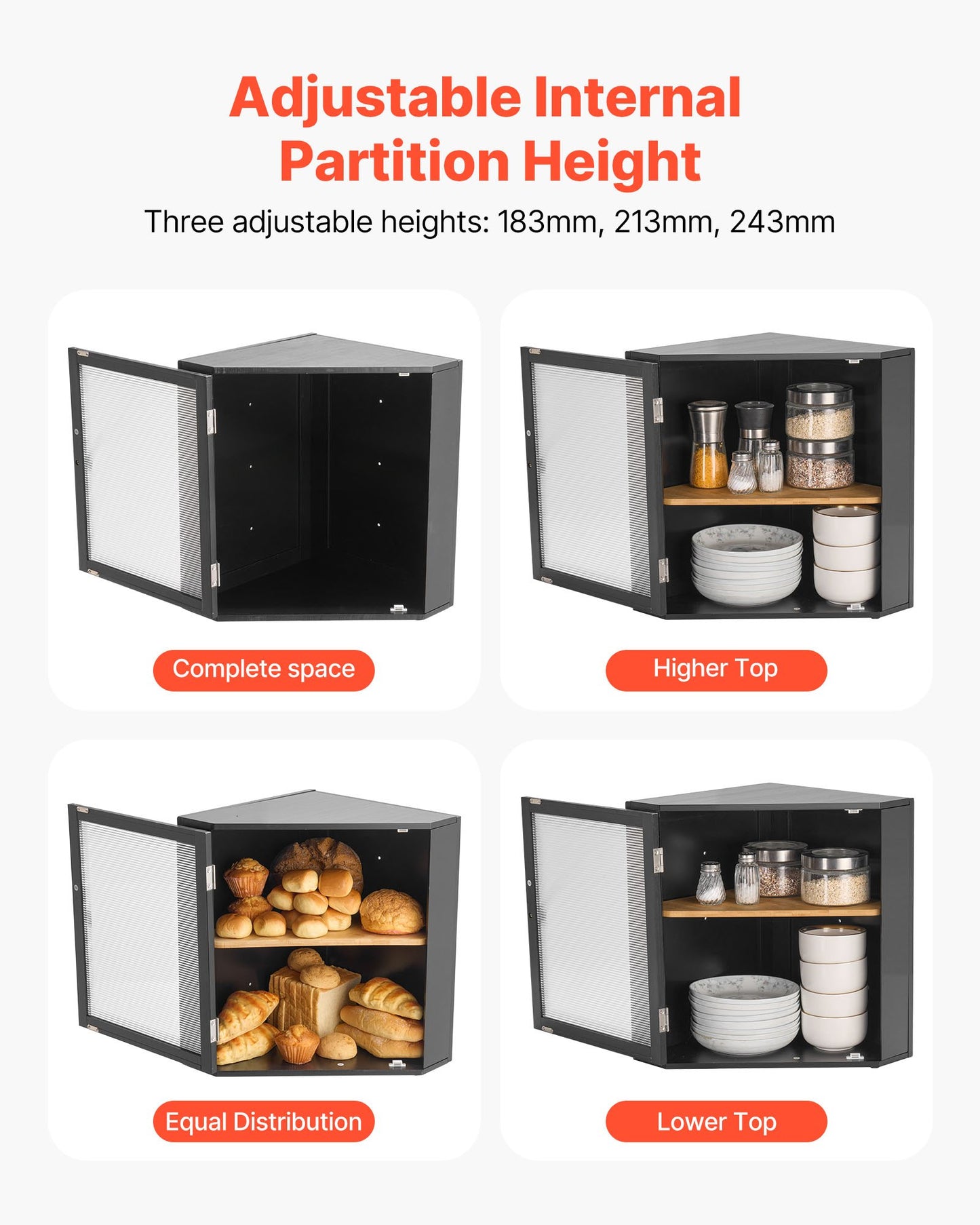 [vendor] Corner Bread Box For Kitchen Counter Double Layer Bamboo