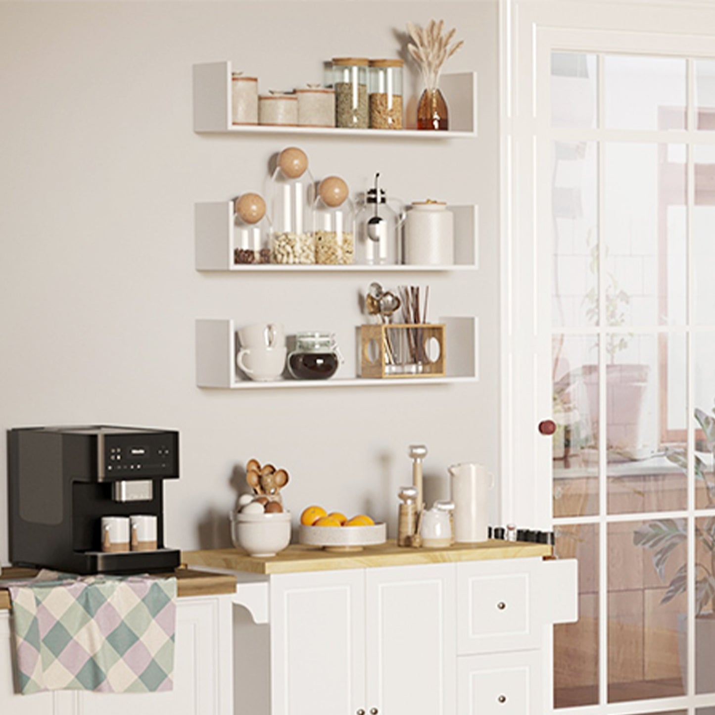 [vendor] Set Of 3 Wooden U-Shaped Floating Shelves Set, 80cm Wall
