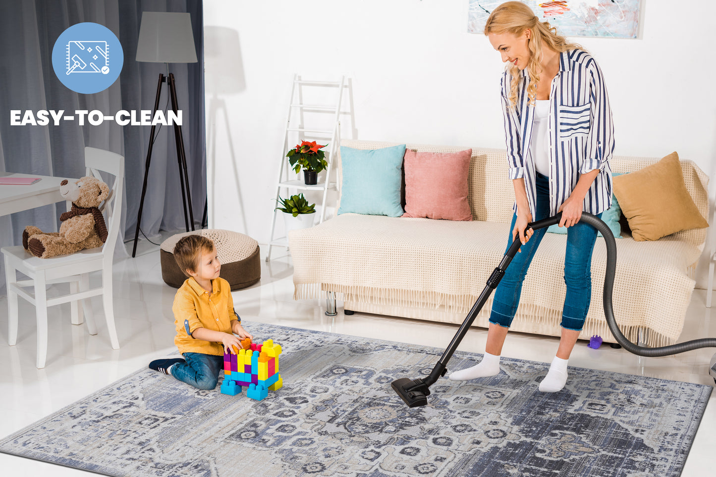 [vendor] PAYAS 2X3 Cream Blue Medallion Doormat Rug