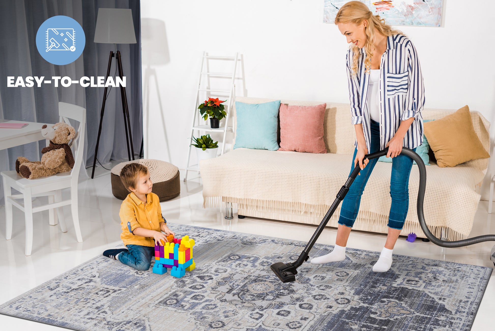 [vendor] PAYAS 2X3 Cream Blue Medallion Doormat Rug