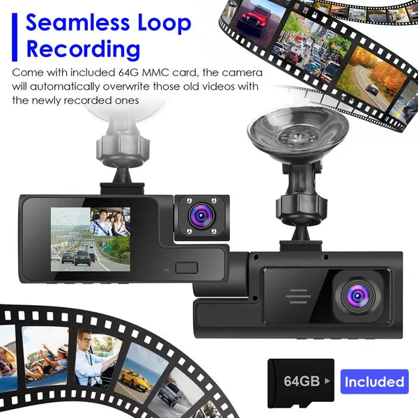 [vendor] WiFi FHD 1080P Car Dash Cam 3 Channels Front Rear Inside