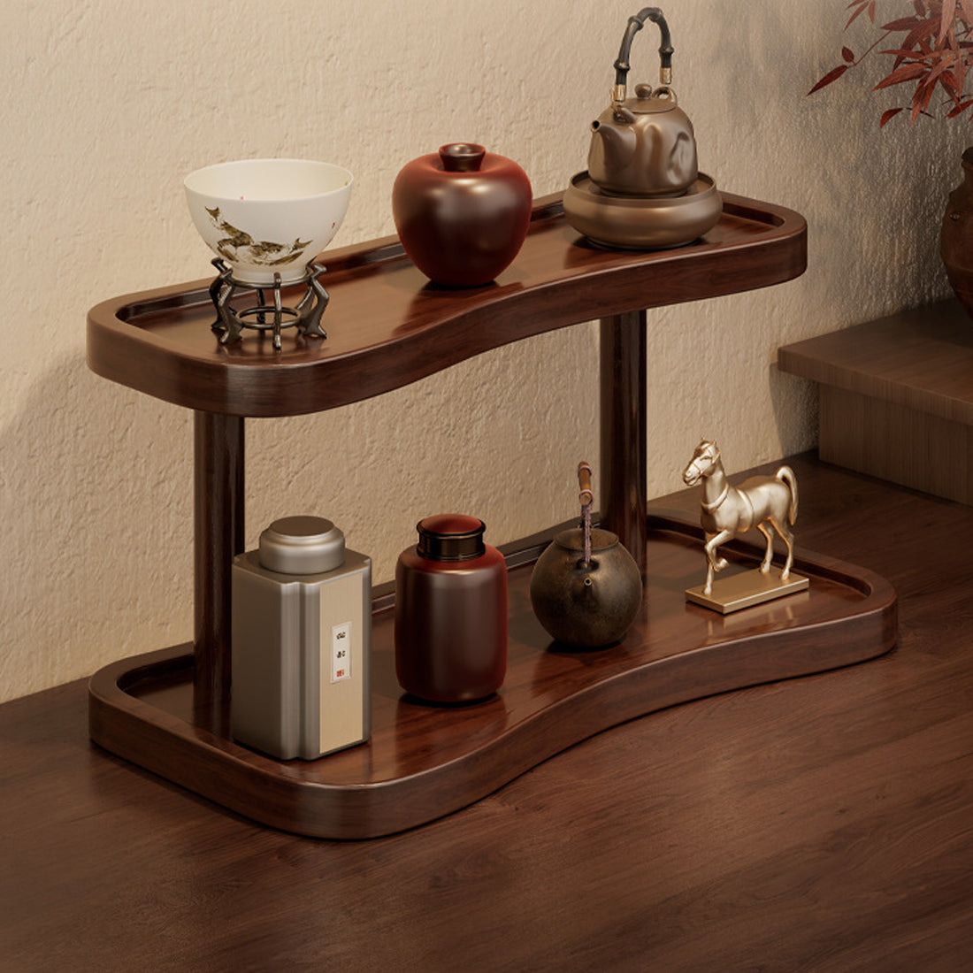 [vendor] New Walnut Desk Organizer Shelf Modern Multiuse 2 Tier