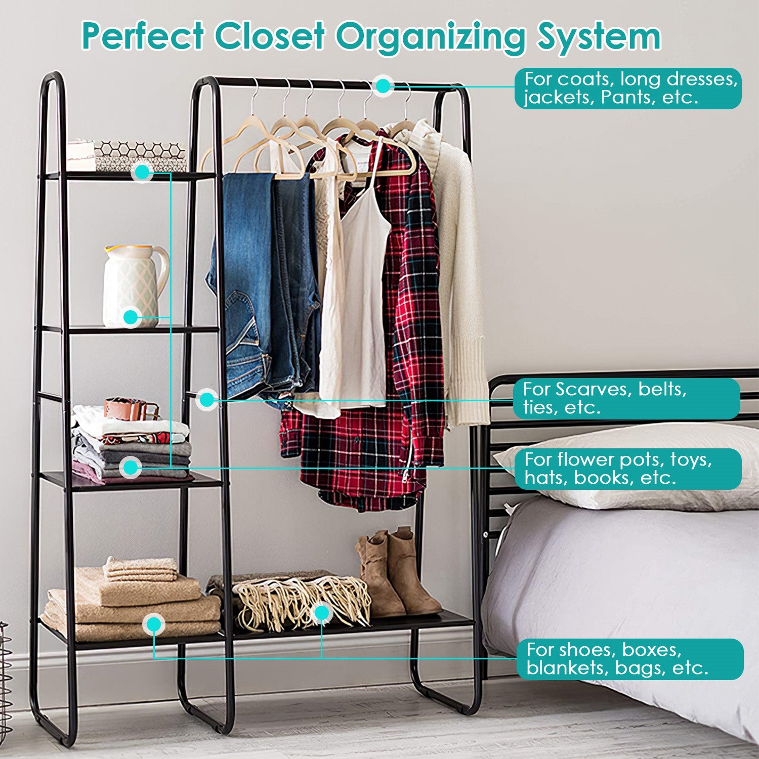 [vendor] 1Pc Metal Garment Hanging Rack Shoe Clothing Organizer
