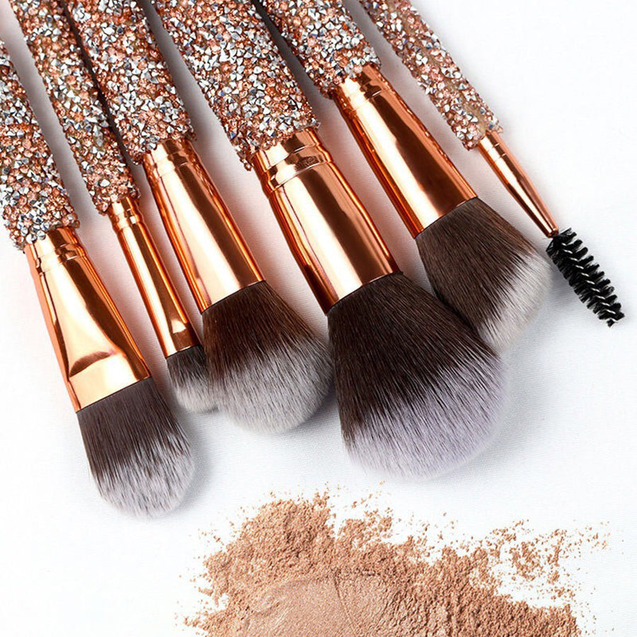 [vendor] 10Pcs Luxury Makeup Brush Set Diamond Rivet Handle