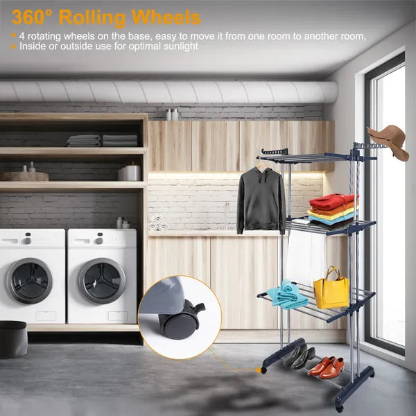 [vendor] Clothes Drying Rack Rolling Collapsible Laundry Dryer