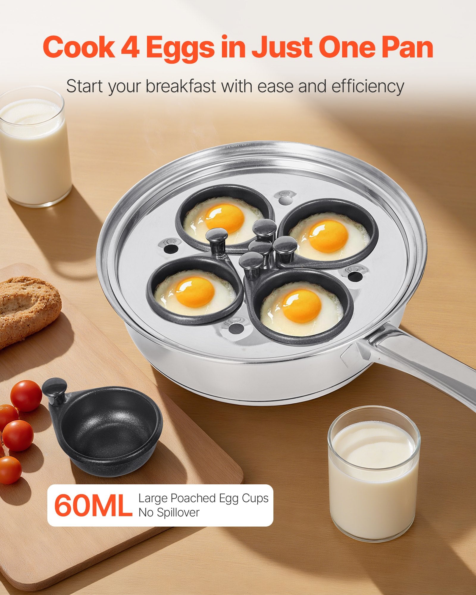 [vendor] Egg Poacher Pan, 4-Cup Poached Egg Maker, Stainless