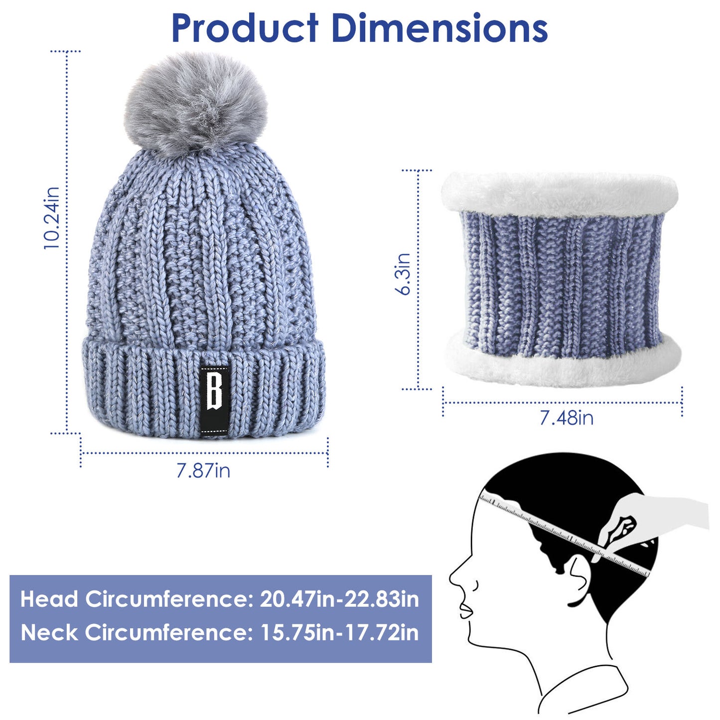 [vendor] 1Set Winter Beanie Hat Scarf Set Women Warm Knitting