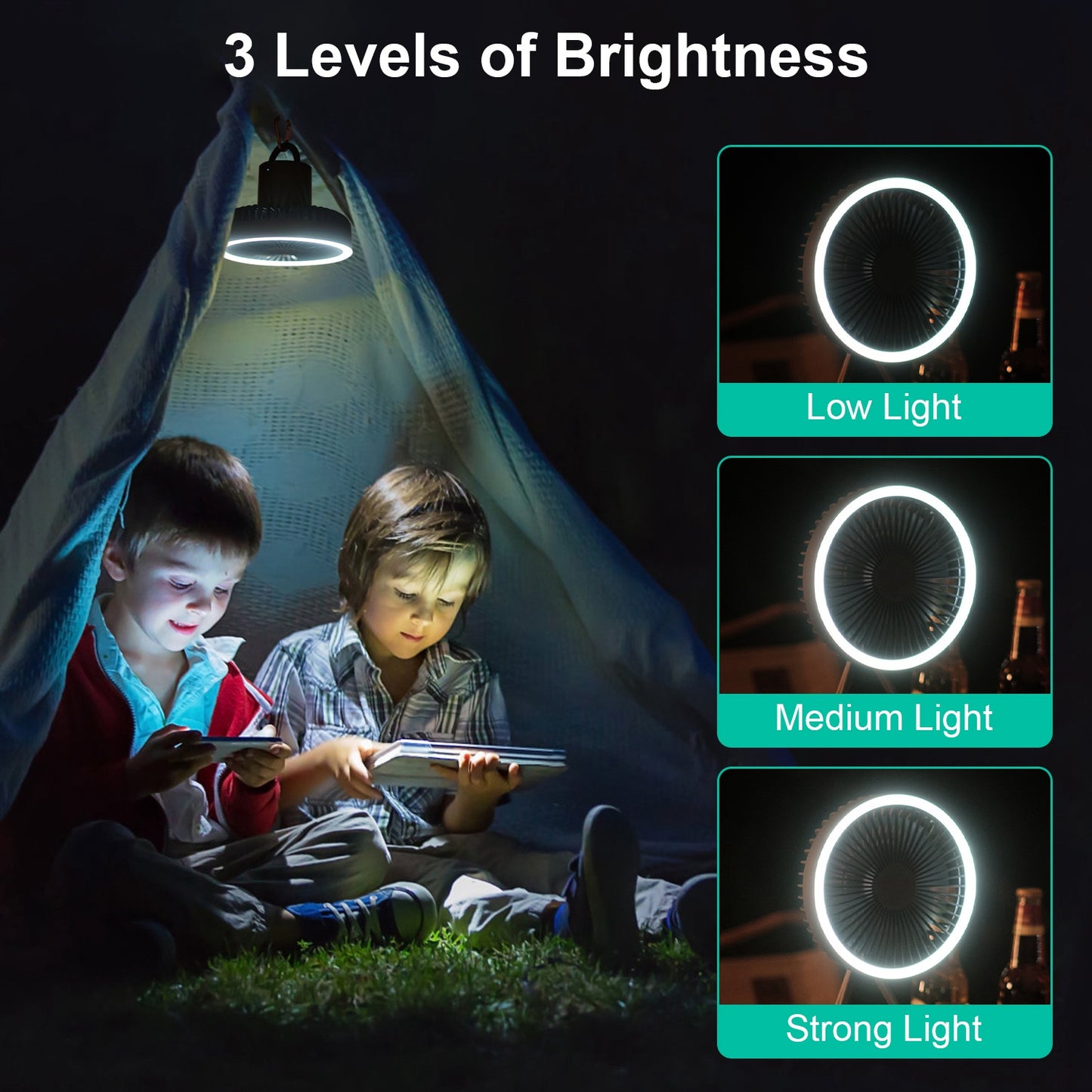 [vendor] Camping Fan With Lantern Rechargeable Battery Powered