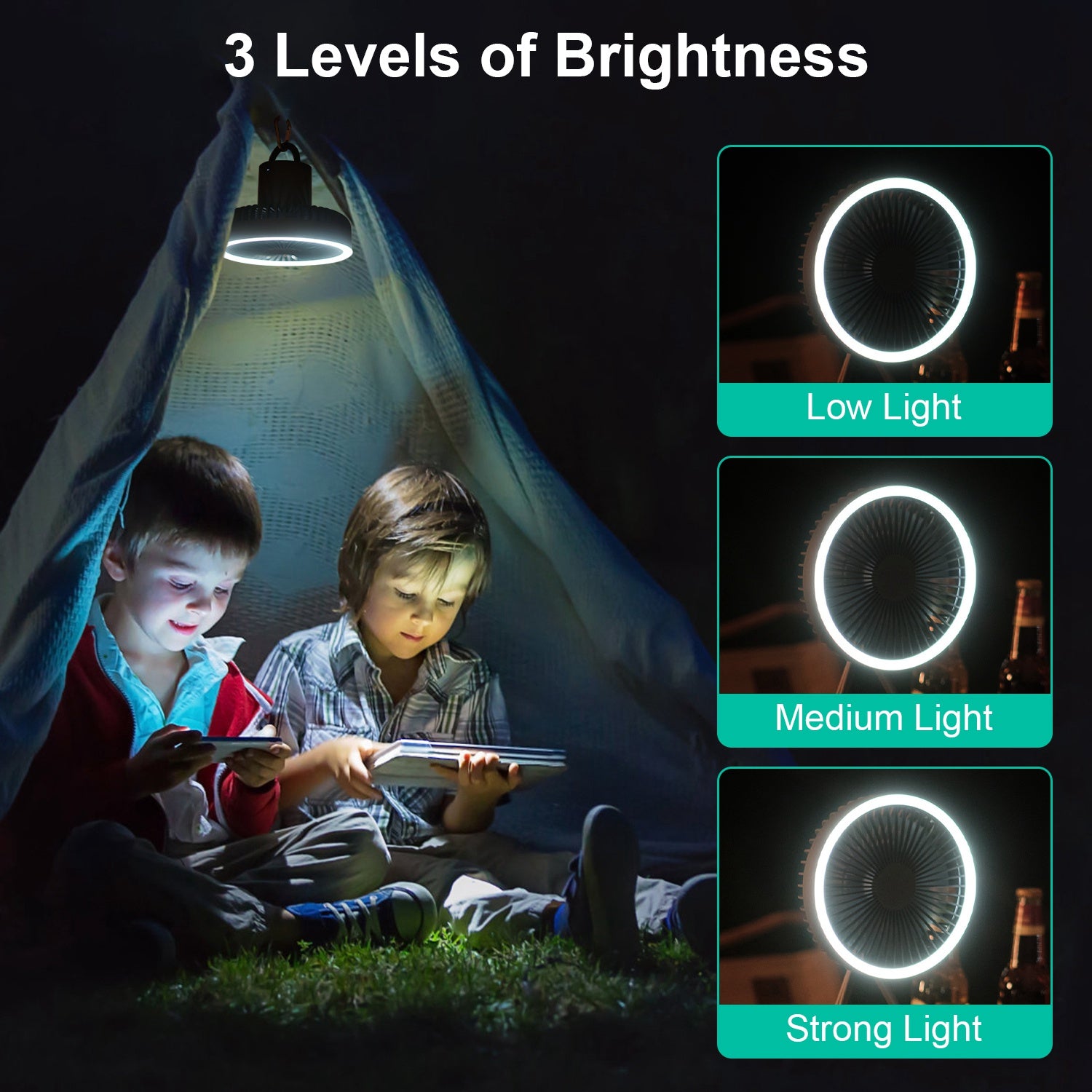 [vendor] Camping Fan With Lantern Rechargeable Battery Powered
