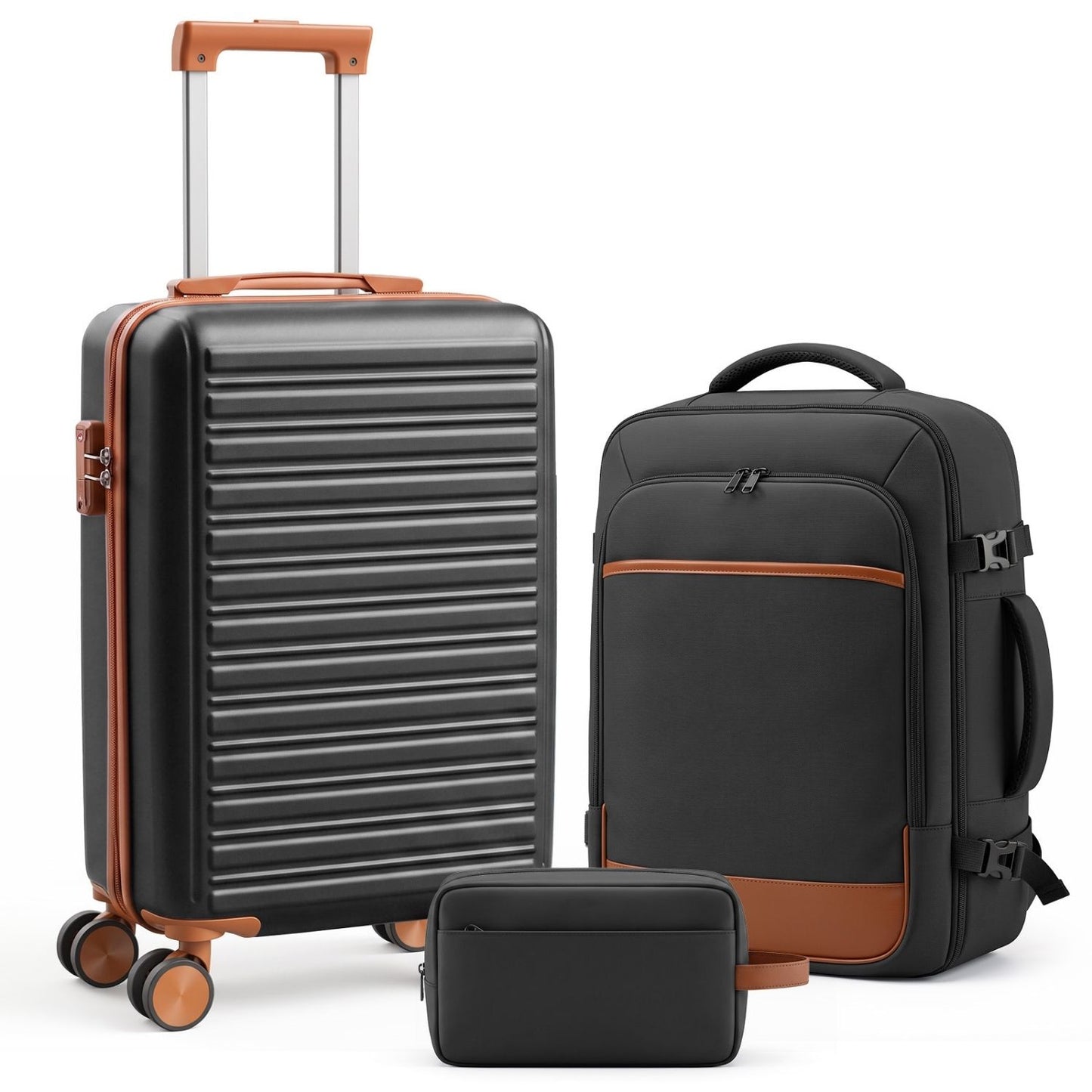 [vendor] 3-Piece Travel Luggage Set With Backpack, TSA Lock Hard