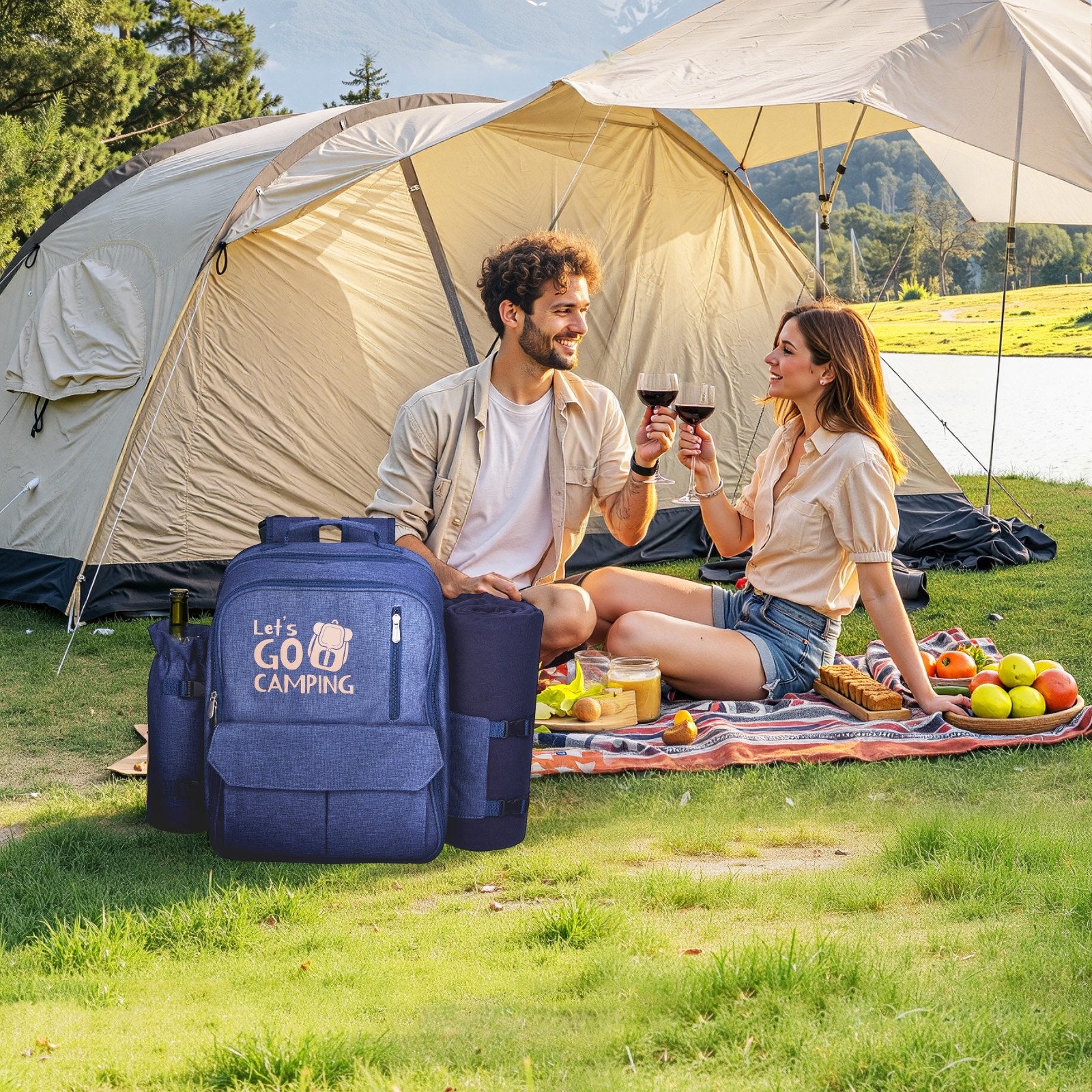 [vendor] Beach Picnic Backpack Bag For 4 Person With Cooler