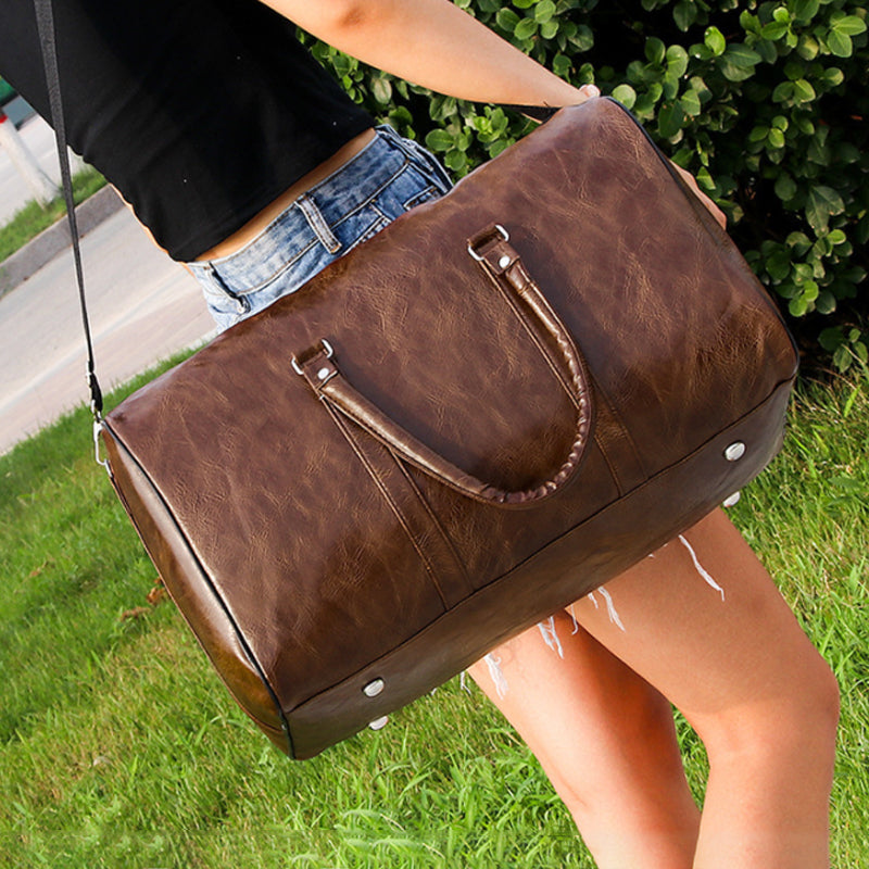 [vendor] Men PU Leather Duffle Gym Bag Weekend Bag Luggage Travel