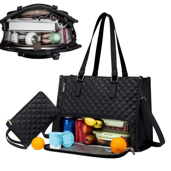 [vendor] 2 In 1 Insulated Lunch Tote Bag For Women Large Capacity