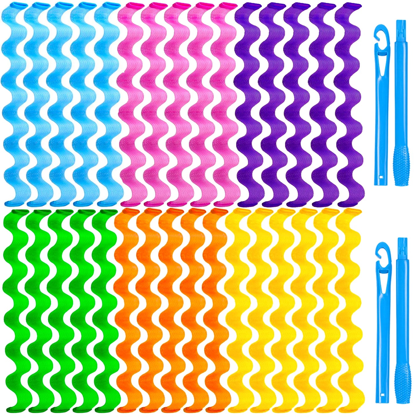 [vendor] 30 Pcs Heatless Hair Curlers Wave Curls Styling Kit With
