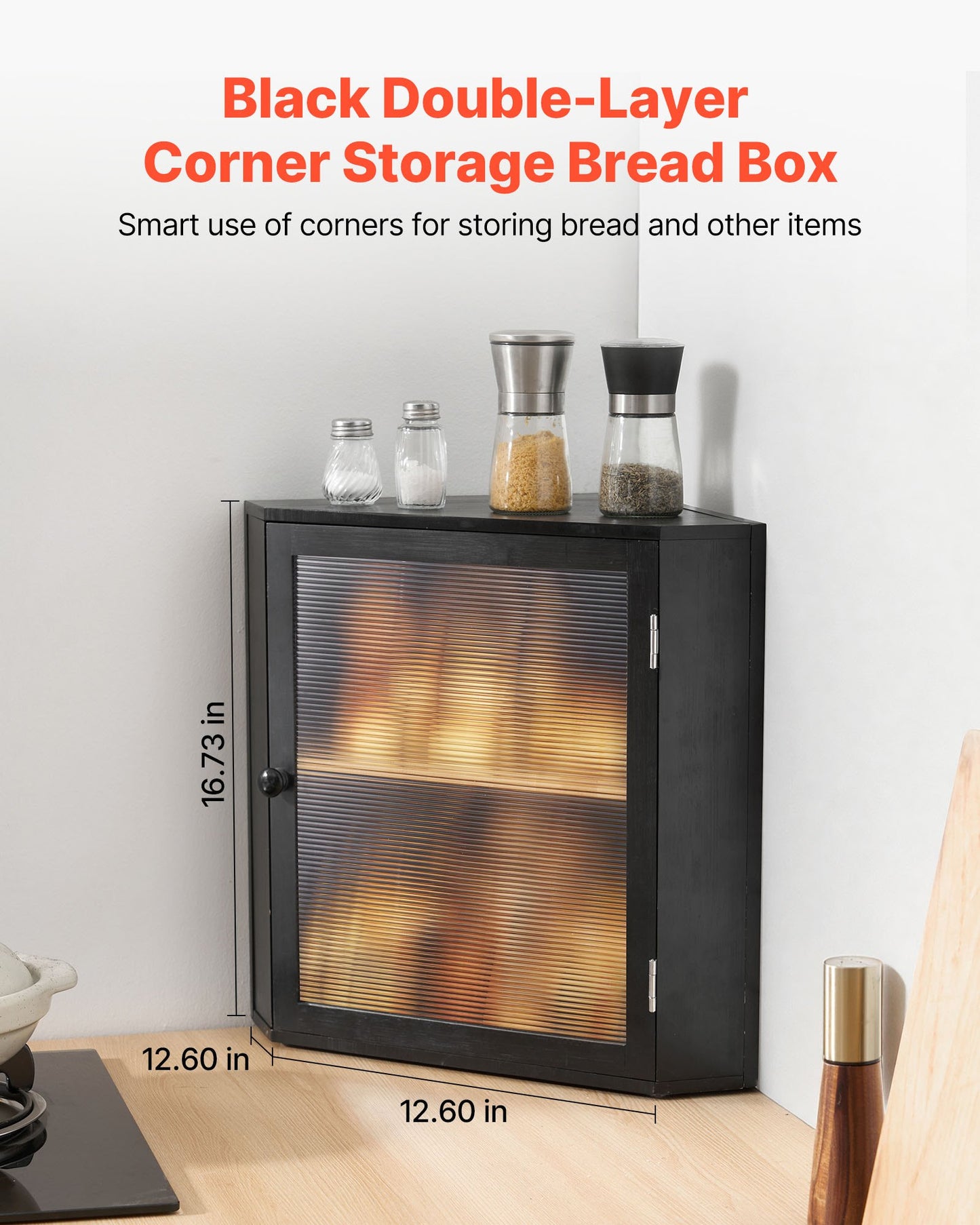 [vendor] Corner Bread Box For Kitchen Counter Double Layer Bamboo