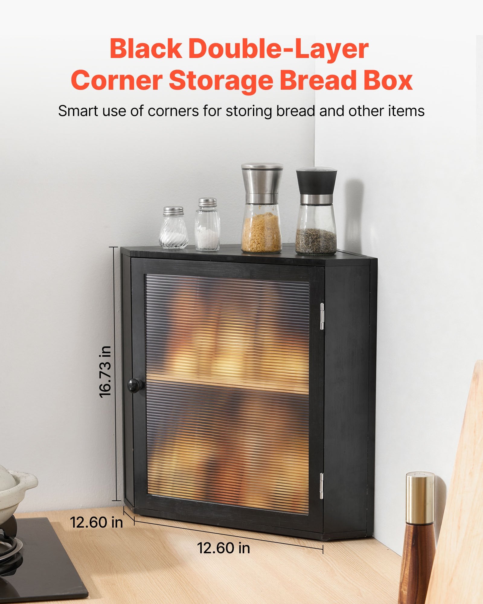 [vendor] Corner Bread Box For Kitchen Counter Double Layer Bamboo