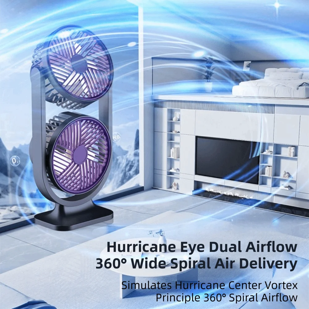 [vendor] 5 Gear Dual-Head Desktop Fan USB Rechargeable Low Noise