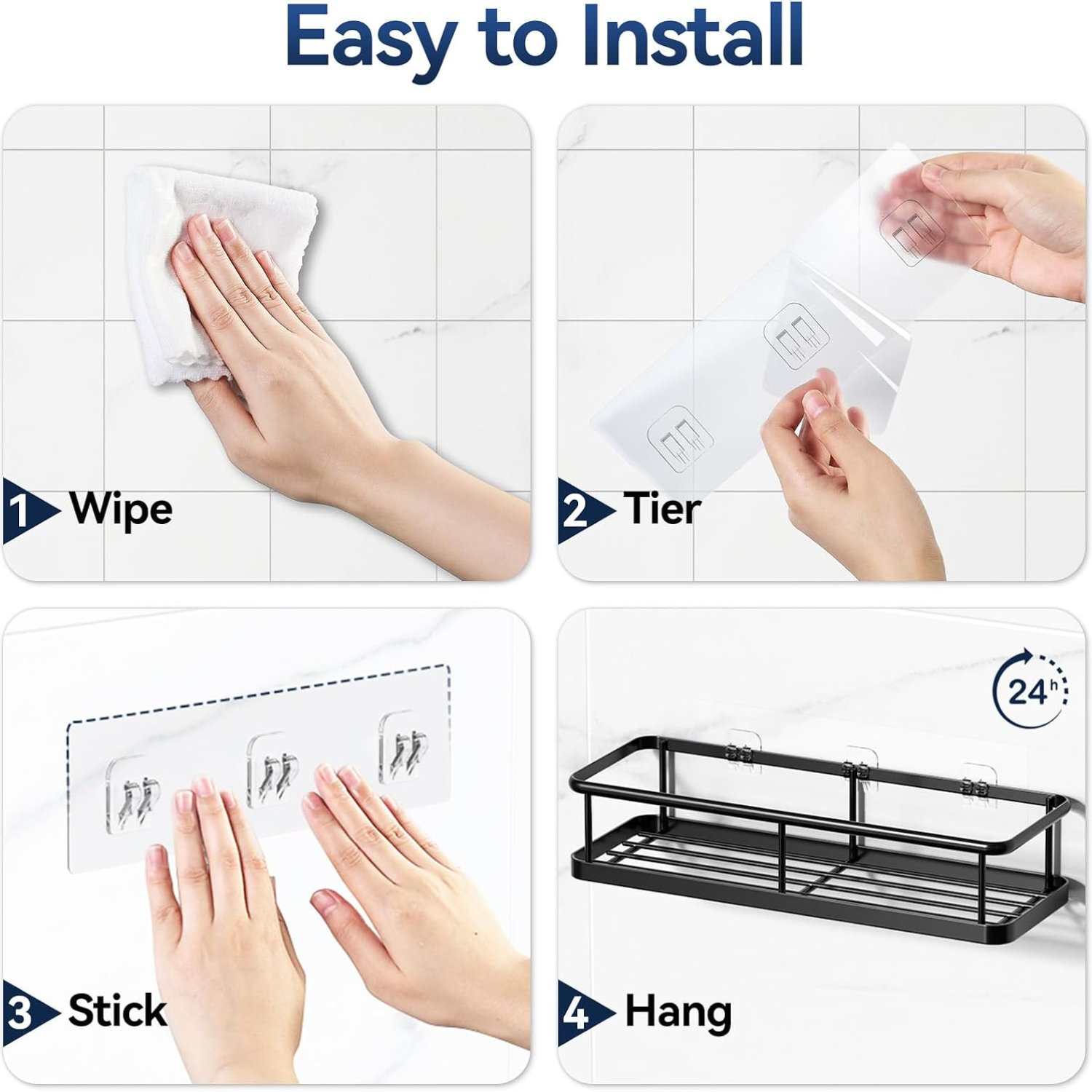 [vendor] 2 Pack Black Adhesive Shower Caddy Rustproof Large