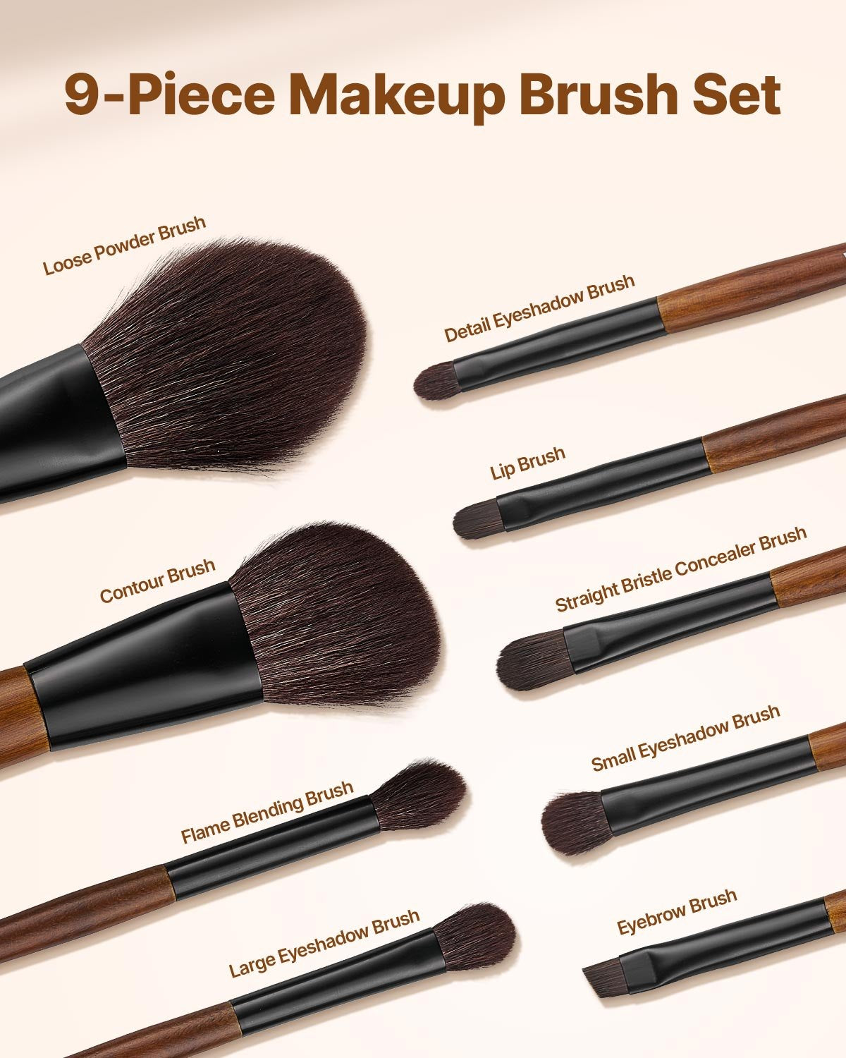 [vendor] 9-Piece Makeup Brush Set For Foundation Blending