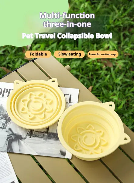 [vendor] 3-in-1 Pet Travel Collapsible Bowl Foldable Slow-Feeder With