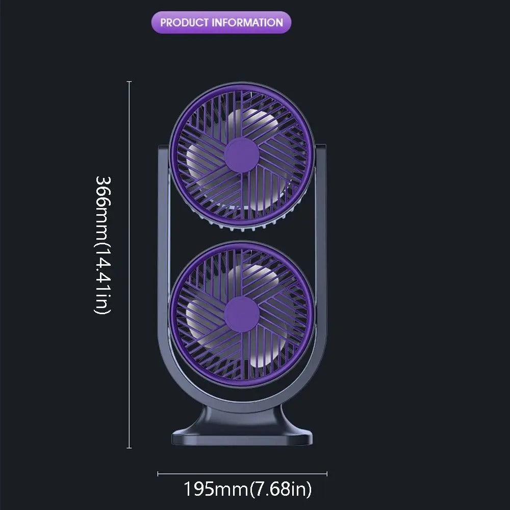 [vendor] 5 Gear Dual-Head Desktop Fan USB Rechargeable Low Noise