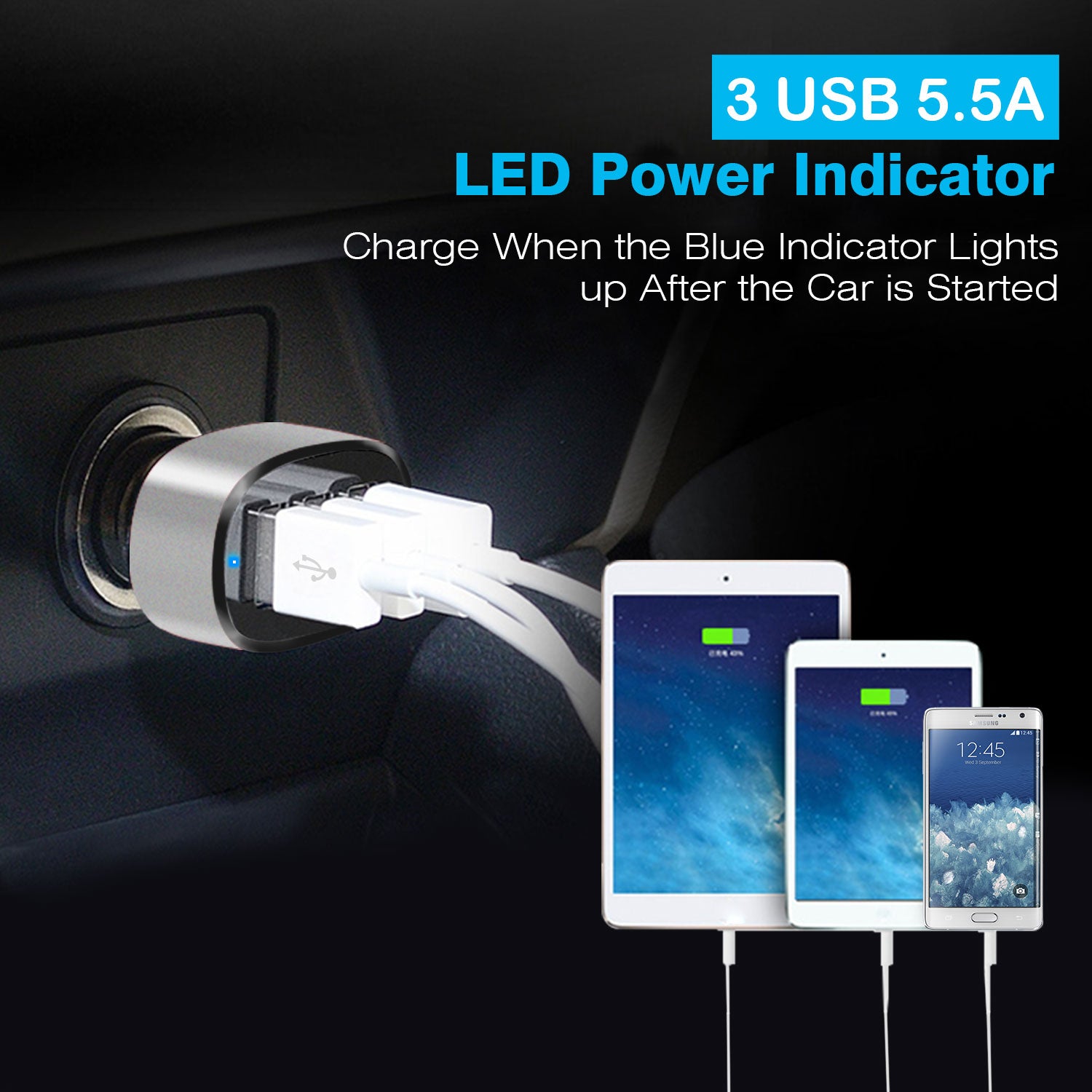 [vendor] 1Pc 3Port USB Car Charger 30W 5.5A For IOS Phone 16 15