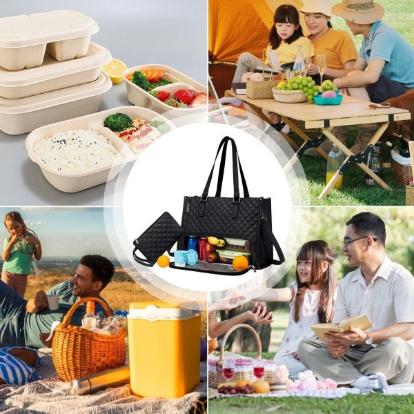[vendor] 2 In 1 Insulated Lunch Tote Bag For Women Large Capacity