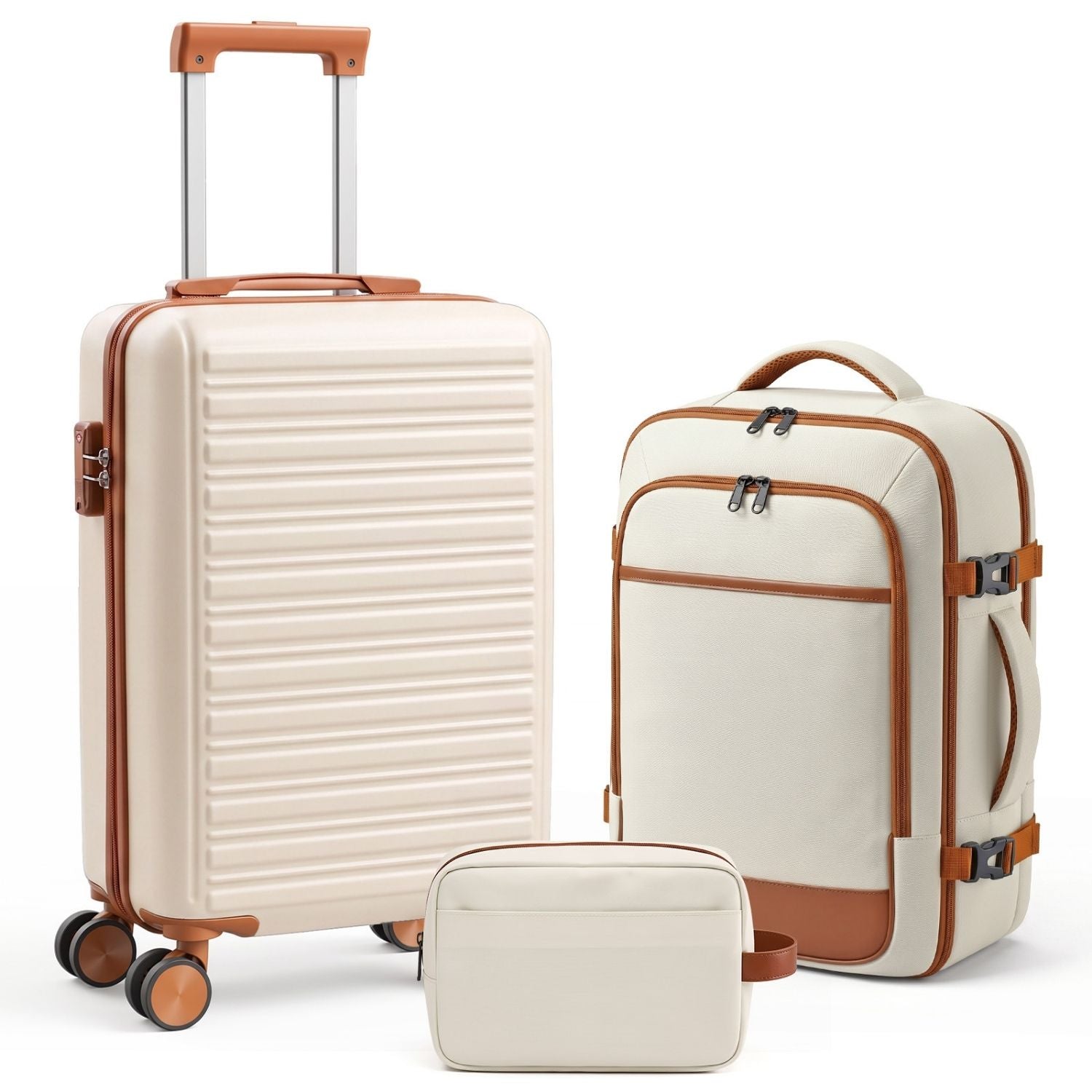 [vendor] 3-Piece Travel Luggage Set With Backpack, TSA Lock Hard
