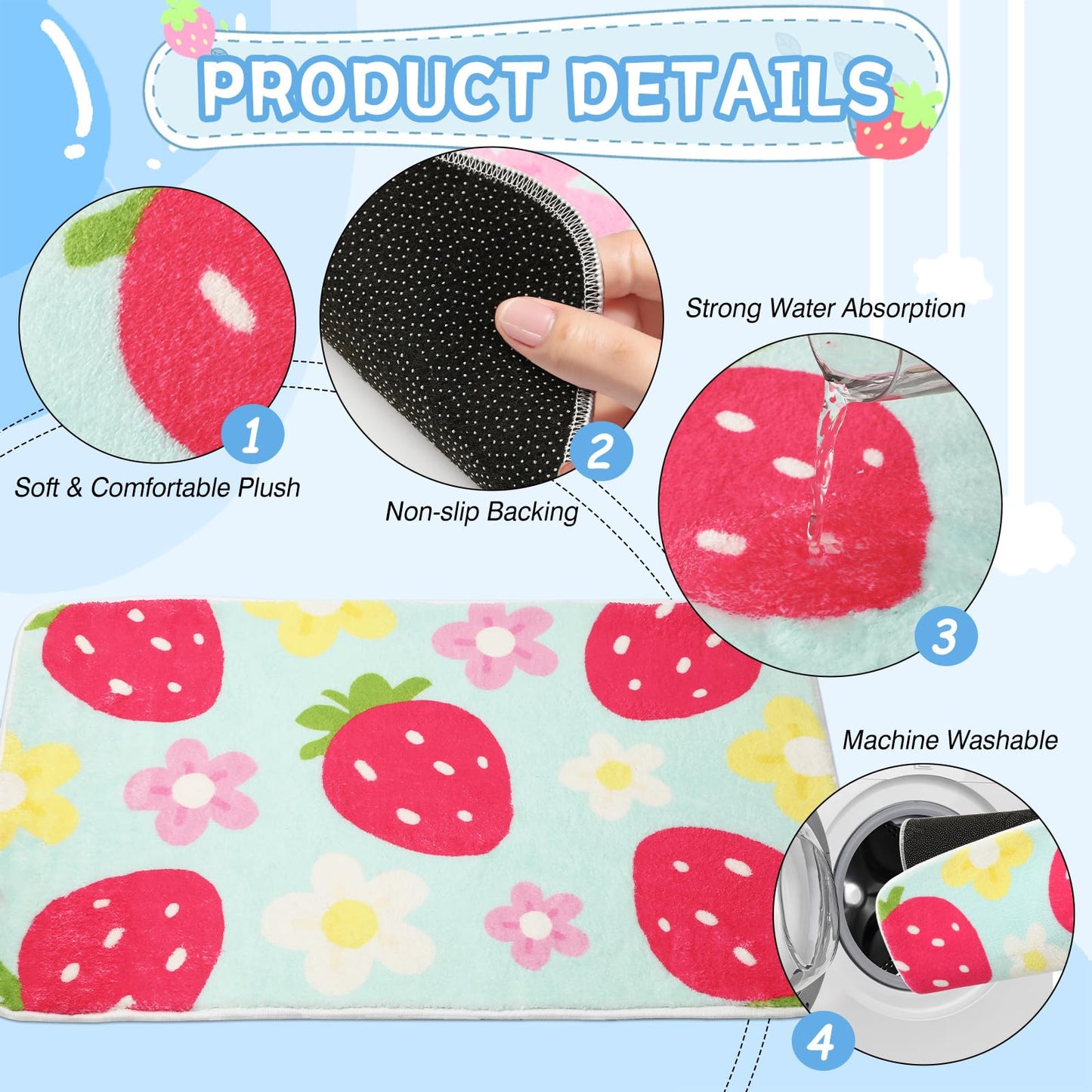 [vendor] Cute Strawberry Flower Bath Mat, Green Bathroom Rugs