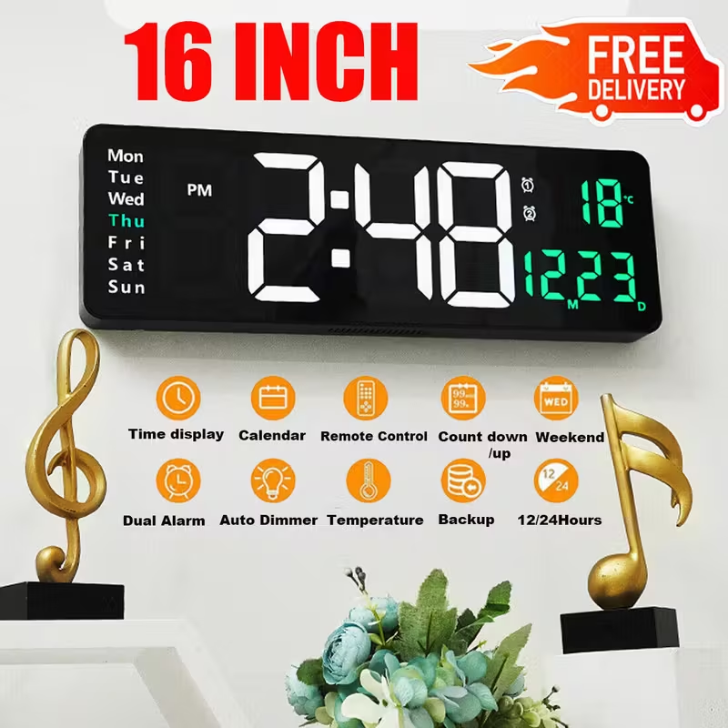 [vendor] 16 Extra-Large Digital LED Wall Clock With Alarm,