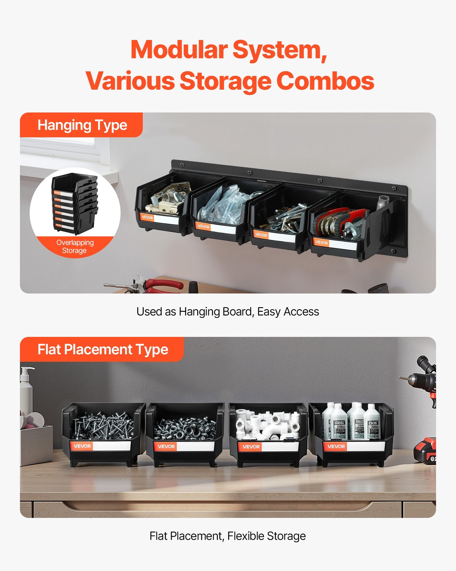 [vendor] Wall Mounted Storage Bins, 12 Plastic Bins & 3 Metal
